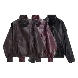 European and American style 2025 winter new women's clothing loose design feeling lychee pattern leather jacket jacket