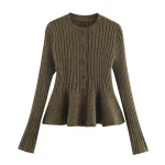 European and American style foreign trade women's clothing new 2025 short skirt style ribbed knitted jacket with hem