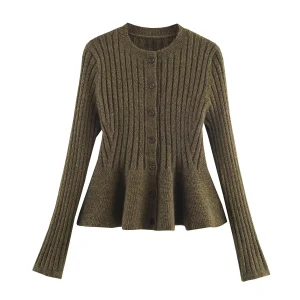 European and American style foreign trade women's clothing new 2025 short skirt style ribbed knitted jacket with hem