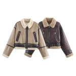 European and American style women's clothing new fashion versatile lapel long sleeved short double-sided jacket jacket