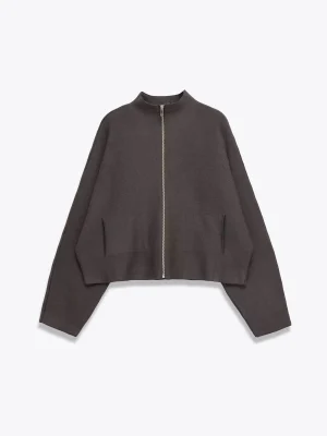 European and American style women's clothing new fashion versatile stand up collar zipper long sleeved knitted jacket