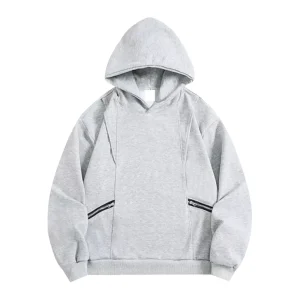 Fashion Men'S Hoodies 2025 New Harajuku Y2k Solid Color Pullover With Zipper Pocket On Both Sides Loose Casual Sweatshirt Unisex