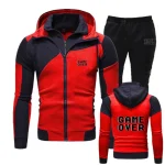 Game Over 80s Oversized Print 2025 Men's Spring And Autumn New Casual Hoodie Tops + Sweatpant Diagonal Zipper Sports Suit