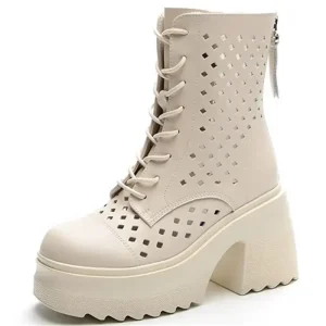 Genuine Women's Summer Boots Fashion High Heels Ankle Boots for Women Shoes Ladies Solid Color Women Summer Ankle Boot Shoes