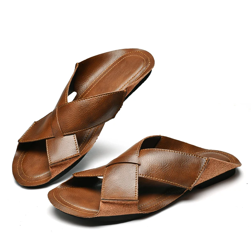 Handmade Summer New Men'S Cool Shoes With Empty Leather Breathable Non Slip Flat Bottom Simple Design Classic - Image 6