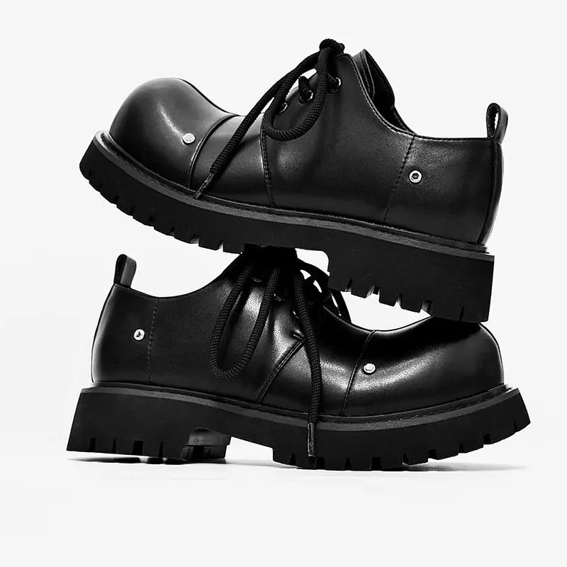 Height-increasing Men's Leather Premium British Trendy Casual Big Head Formal Wear Commuter Business Platform Derby Shoes - Image 4