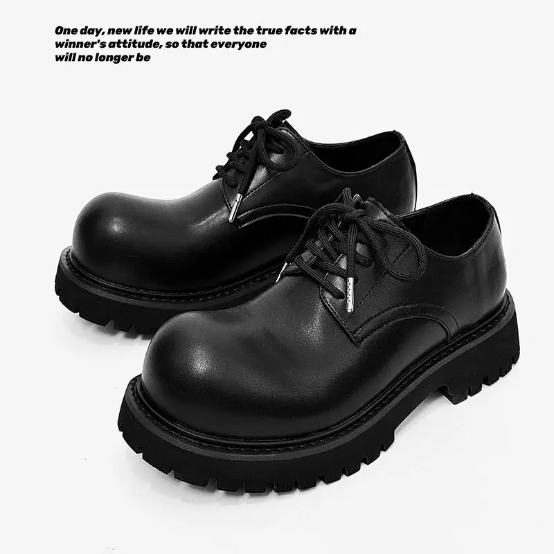 Height-increasing Men's Leather Premium British Trendy Casual Big Head Formal Wear Commuter Business Platform Derby Shoes - Image 5