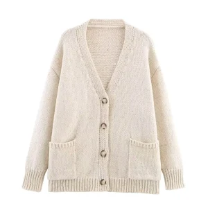 Korean style lazy style knitted cardigan for women's autumn and winter outerwear, loose and elegant mid length sweater jacket