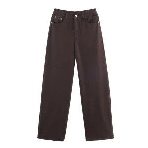 Melad coffee color straight leg jeans 2025 autumn high waist cover crotch slimming wide leg pants