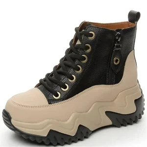 New Autumn High Top Women Sneakers 6.5CM Platform Leather Shoes Wedge Hidden Heels Zip Winter Chunky Sport Shoes Woman Sneakers