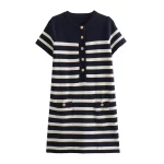 New Women's Clothing European And American Style Fashionable Temperament Commuting Slim Fit Striped Knitted Short Dress