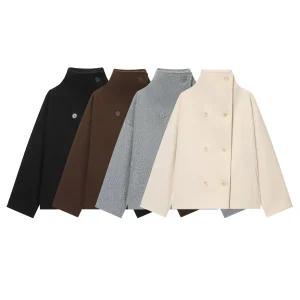 New Women's Fashion Foreign Trade Winter Casual Versatile High Collar Buckle Loose Nizi Top