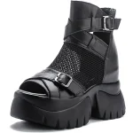 Open Toe Platform Heel Women Boots Summer Shoes 2025 New Black Chunky Heel Boots Women Autumn Breathable High Quality