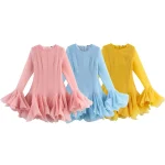 French Niche Figure Revealing Layered Ruffled Edge Puffy Skirt Sweet Internet Celebrity Flat Thin Lace Long Sleeved Dress