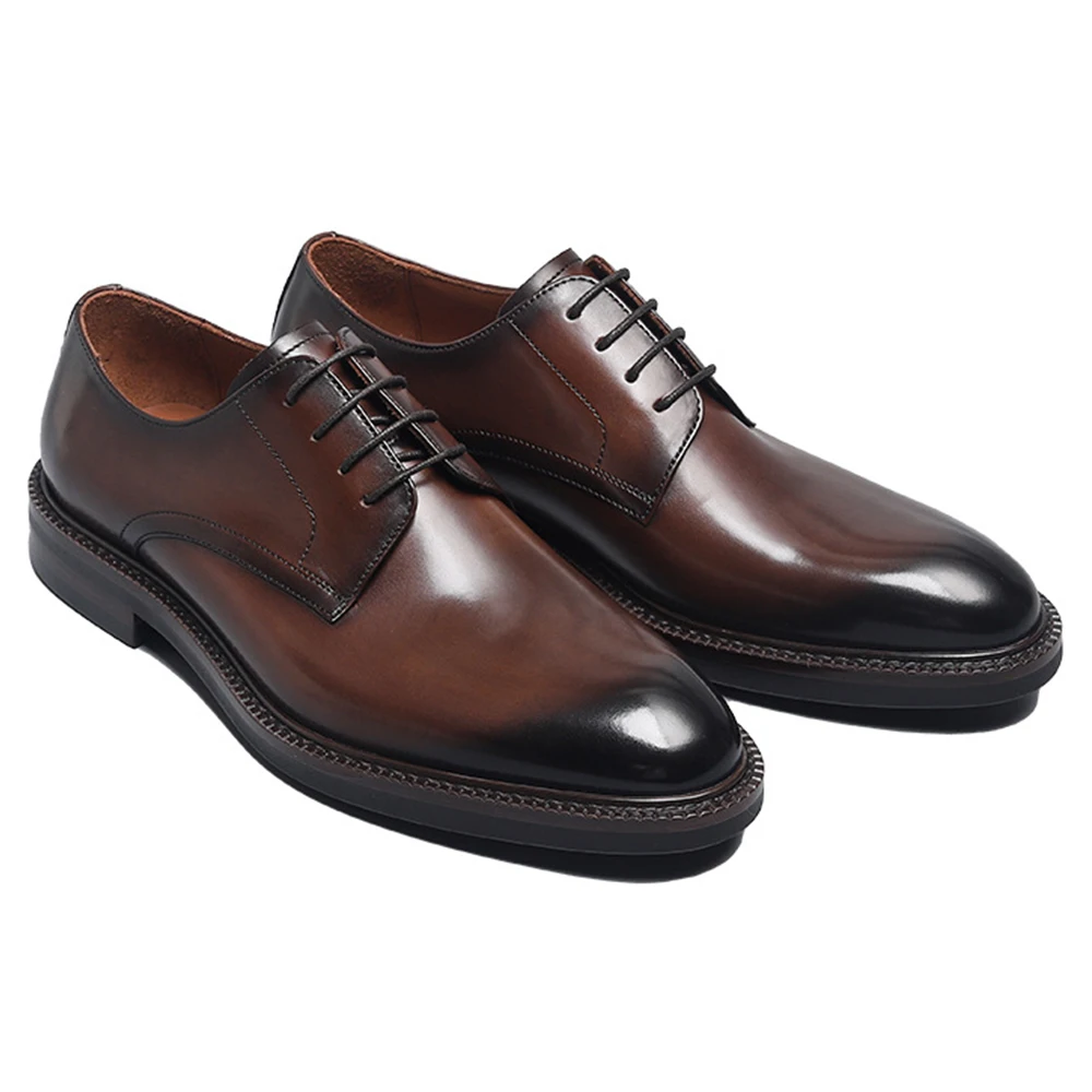 Handmade Men's Top Layer Cowhide Oxford Shoes Breathable Genuine Leather Derby Dresses Shoes for Business Wedding - Image 6