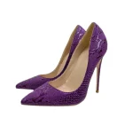 2023 Purple embossed women's pumps celebrity high-heeled shoes 12CM pointed thin heel shallow single shoes party shoes