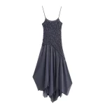 Spring And Summer New Sweet Vacation Style Pleated Decoration Asymmetrical Mid Length Camisole Dress
