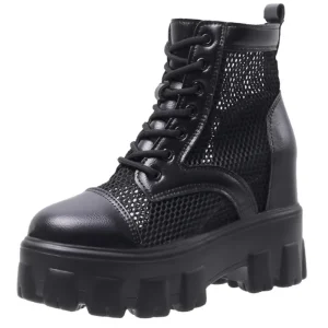 Summer Ankle Boots Women's Chunky Hollow Out Shoes Brand Female Round Toe Lace-up Ladies Fashion Platform Comfort Zapatos Mujer