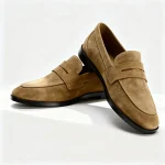 TRZA Brown suede like flat bottomed leather boat shoes with a round toe at the center for casual loafers Square toe single shoe
