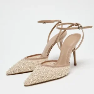 TRZA Fairy Style High Heels, Baotou Sandals, One Button Sexy Thin Heels, Hollow Single Shoes for Women