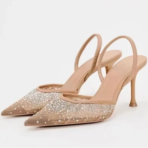 TRZA New Career Shallow Water Diamond Hollow Women's Shoes Bright Mesh Style High Heels Muller Sandals