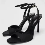 TRZA Spring new women's shoes, black ankle strap, straight strap, sexy hollow slim high-heeled temperament, plus size sandals