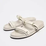 TRZA buckle flat sandals for women with thick soles and a straight drag for outdoor wear, island beach cooldown, nude color