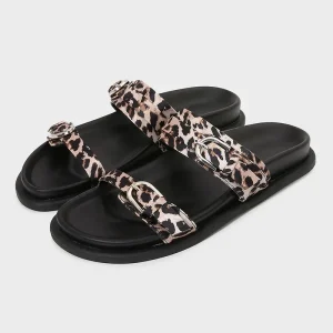 TRZA leopard print  women shoes buckle decoration cool slippers flat and fashionable casual sandals