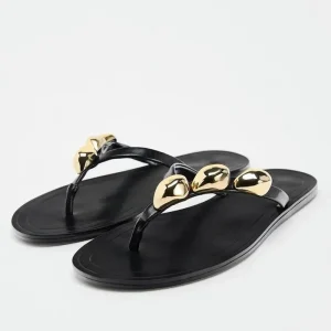 TRZA single toe flip flops women's shoes with black decorations inlaid flat sandals