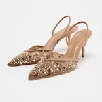 TRZA summer hot selling women's shoes with beaded sequins and a mesh cover, high-end foreign trade high-heeled sandals