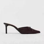 TRZA women sandals with pointed bow decoration shallow mouth slim heels high heels, and empty toe closure at the back