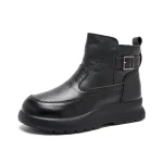 Thick-soled Warm Short Boots Big Size 41 Wool Inside Cowhide Mom Shoes Winter Cotton Shoes Soft Sole Women's Shoes Zipper