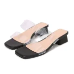 Transparent Slippers Women Fashion Summer Sandals 2025 New All-match Mid 3.5cm Chunky Heels Beach Shoes Large Size 40-43 Slides