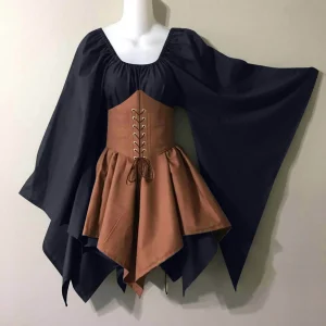 Vintage Medieval Costume Womens Renaissance Palace Prairie Cosplay Lace Up Corset High Waist Dress Party Halloween Vestidos 2025