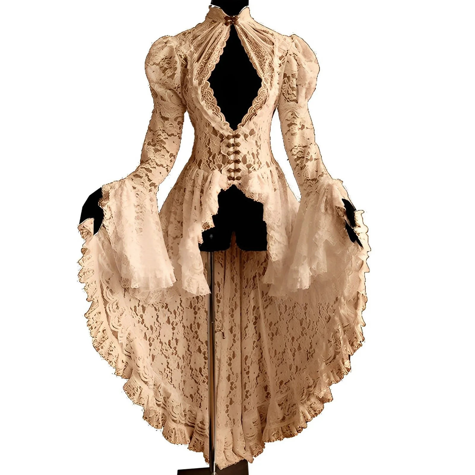 Vintage Medieval Renaissance Dress Women Cosplay Costumes Floral Lace Bandage Bodycon Court Dress Bell Sleeves Dark Gothic Dress - Image 3