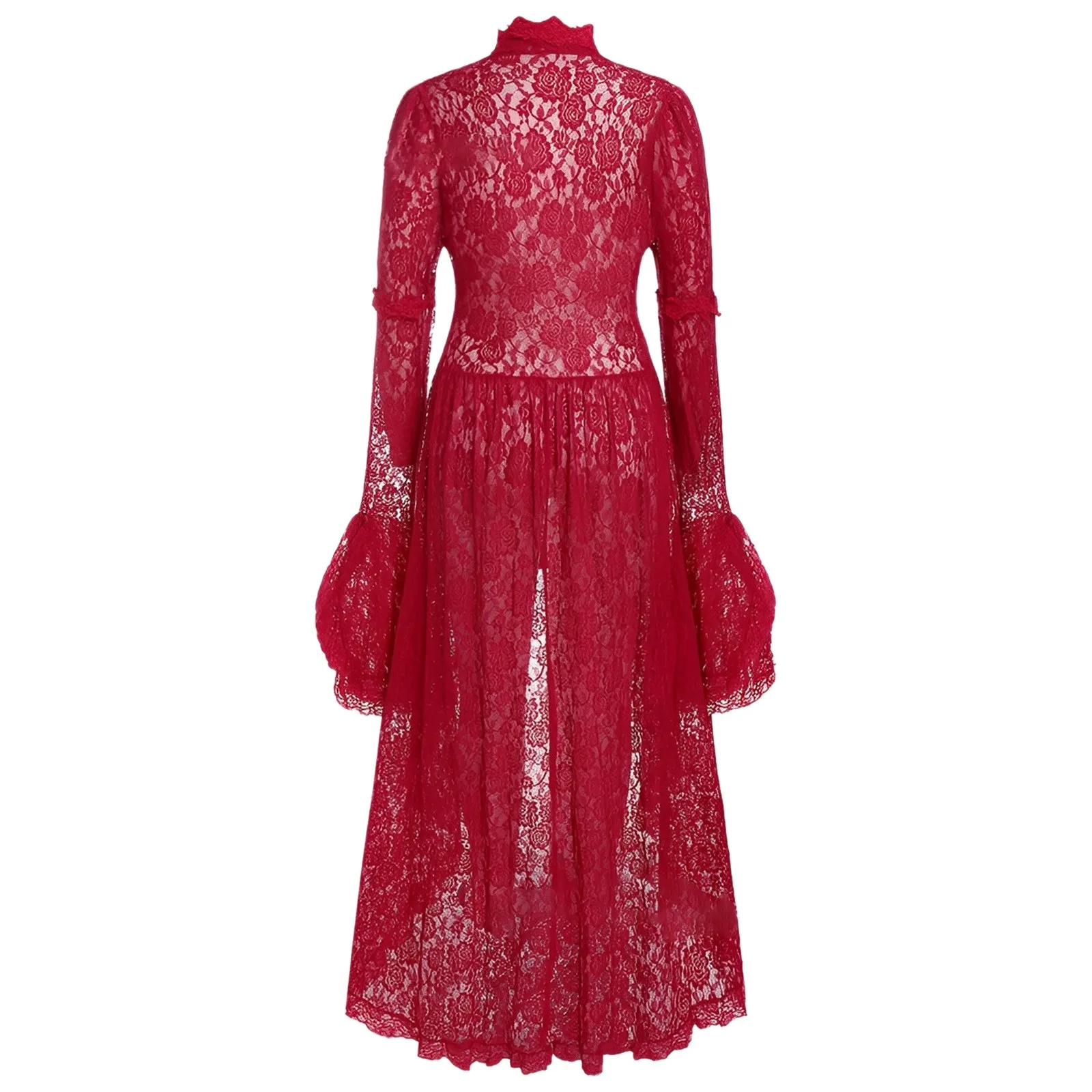 Vintage Medieval Renaissance Dress Women Cosplay Costumes Floral Lace Bandage Bodycon Court Dress Bell Sleeves Dark Gothic Dress - Image 4