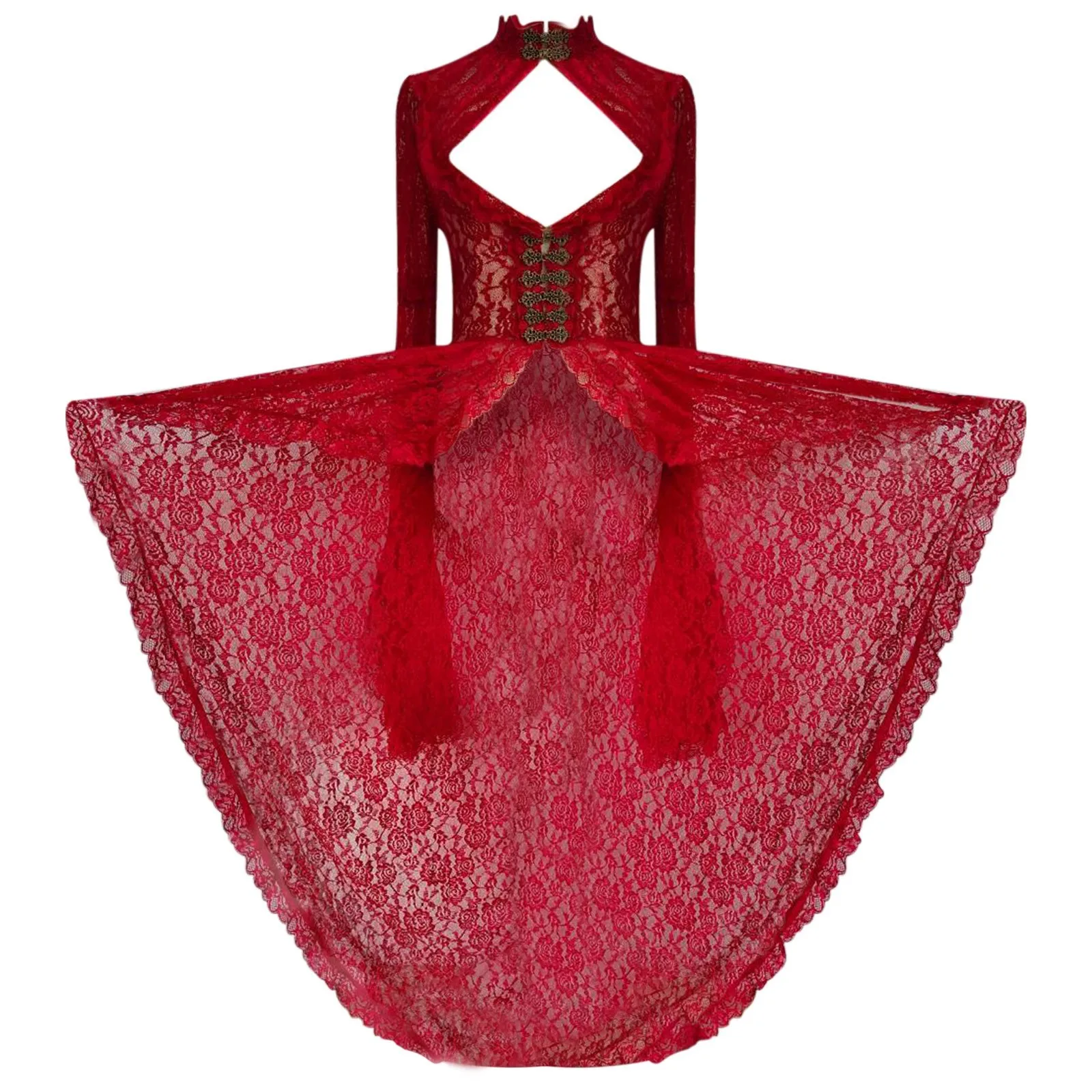 Vintage Medieval Renaissance Dress Women Cosplay Costumes Floral Lace Bandage Bodycon Court Dress Bell Sleeves Dark Gothic Dress - Image 5