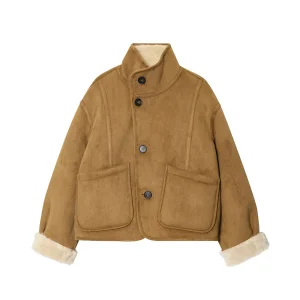 Wearing lamb wool on both sides thickened fur one-piece short jacket 2025 new autumn and winter lamb wool jacket for warmth