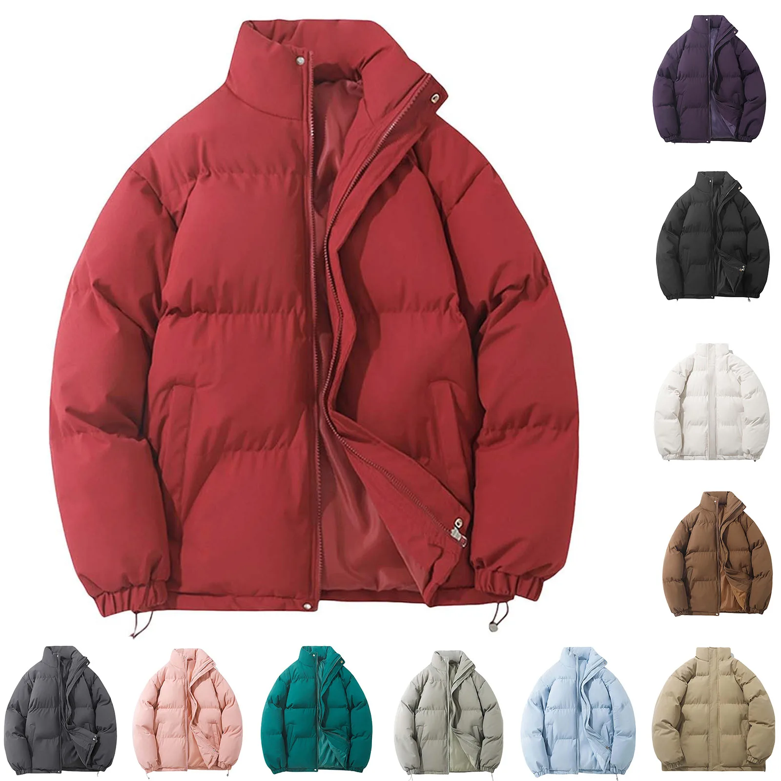 Winter Cotton Jackets For Women Thick Padded Puffer Coats Trendy Korean Style Couple Stand Collar Down Jacket Solid Plus Size - Image 2