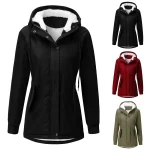 Winter Jackets Women's Thick Furry Lined Hooded Overcoat Outdoor Solid Color Warm Trench Women's Coat For Hiking Trendy Anoraks