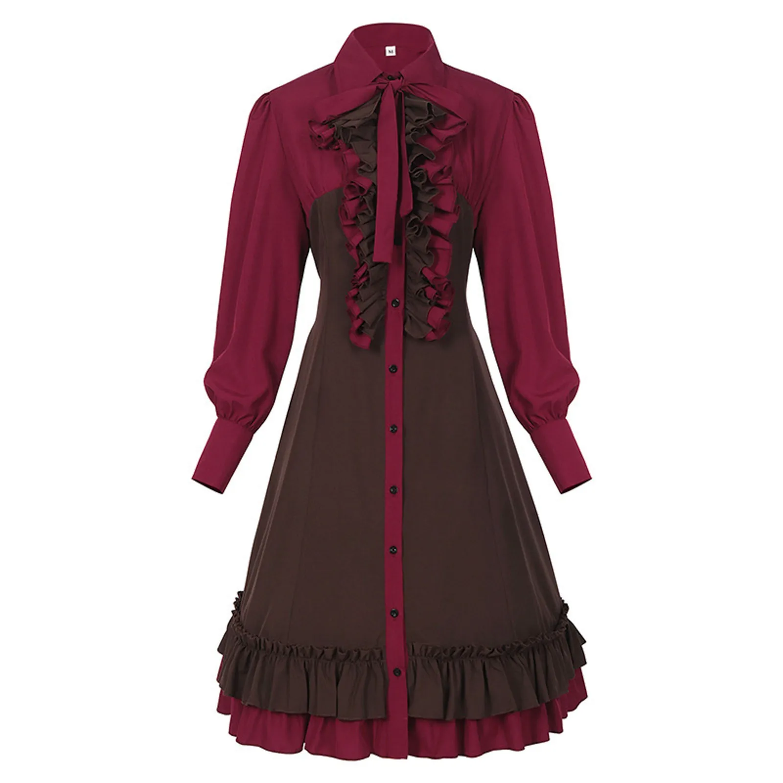 Women Vintage Medieval Court Dress Elegant Red Ruffle Long Sleeve Palace Lolita Dress Gothic Sweet Cute Cosplay Princess Dress