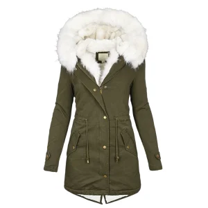 Women Warm Furry Hooded Denim Coats Fashion Solid Thickened Plush Zipper Cotton Down Jackets For Women Winter Warm Parkas