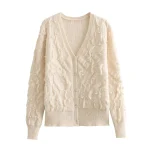 Women's Autumn/Winter New Product Gentle Wind Heavy Industry Pearl Decoration V-Neck Knitted Cardigan Sweater