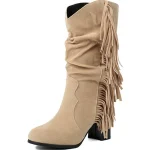 Women's Boots Autumn Shoes Boots-Women Round Toe Luxury Designer 2025 NEW Ladies Rubber Fashion High Heel Mid Calf Slip-On Solid