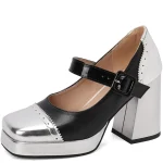 Women's Mary Janes High Heels Pumps Shoes 2025 Spring Fashion Patchwork Black Pink Red Heeled Party Wedding Shoes Female 9.5CM