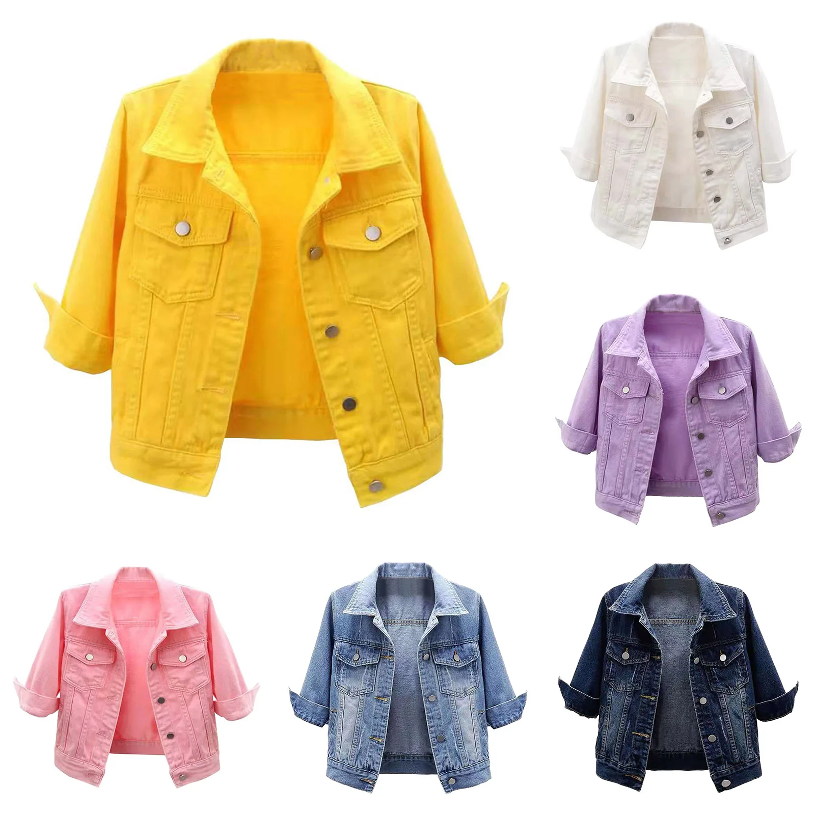 Women's Short Denim Jackets American Retro Button Lapel Collar Solid Color Jean Shirts Coat With Pockets Fall Spring Outwears - Image 2