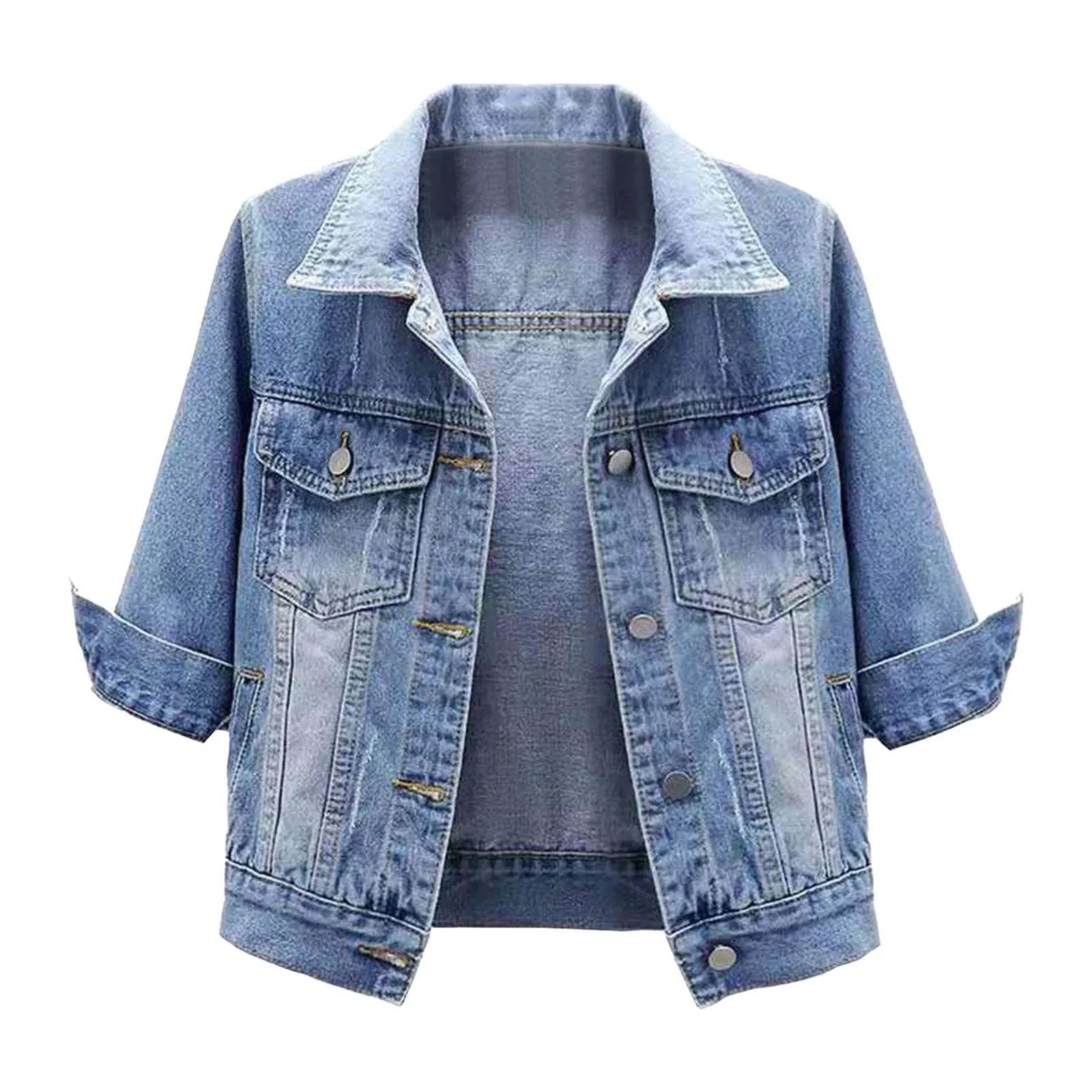 Women's Short Denim Jackets American Retro Button Lapel Collar Solid Color Jean Shirts Coat With Pockets Fall Spring Outwears