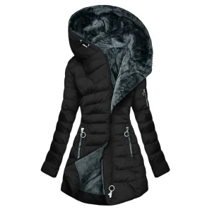 Womens Winter Coats Winter Solid Thick Plush Keep Warm Composite Zipper Long Sleeve Jacket With Pocket Casual Puffer Coat Parkas